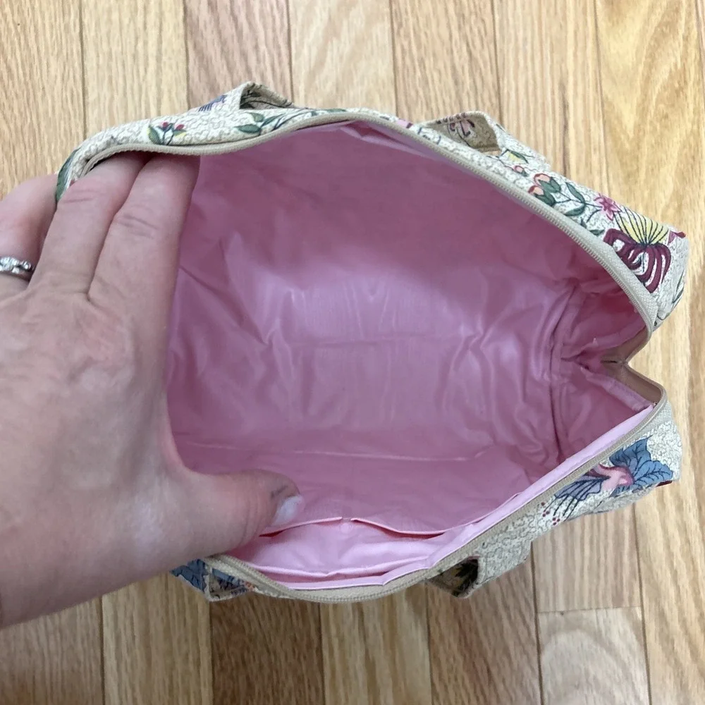 Vintage Floral Travel Cosmetics Bag With Perfect Pink Interior Top Zip